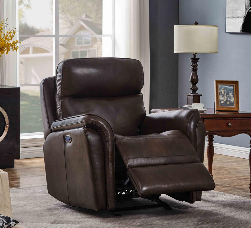 Pillow Top Arms Upholstered Power^3 Glider Recliner Dark Brown