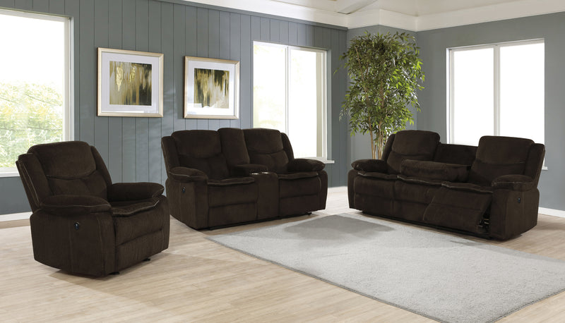Jennings Upholstered Power Sofa with Drop-down Table Brown