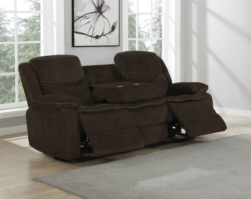 Jennings Upholstered Power Sofa with Drop-down Table Brown