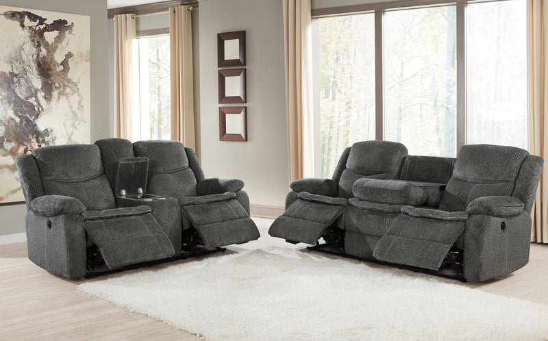 Jennings Upholstered Power Sofa with Drop-down Table Charcoal