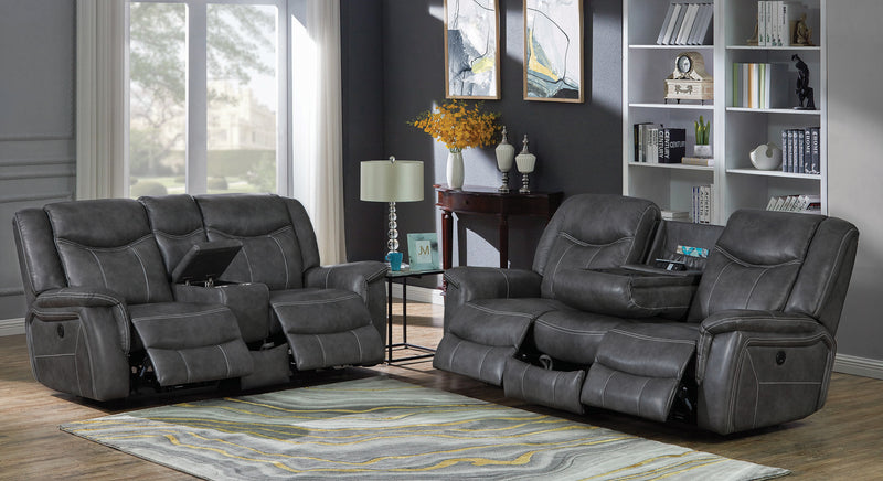 Conrad Upholstered Power Loveseat with Console Grey