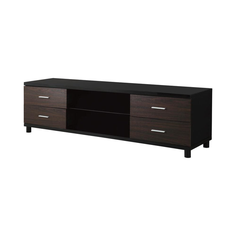 4-drawer TV Console Glossy Black and Walnut