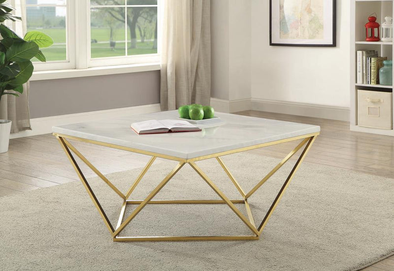 Square Coffee Table White and Gold