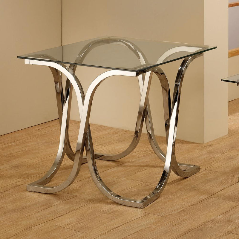 Curved X-shaped End Table Nickel and Clear