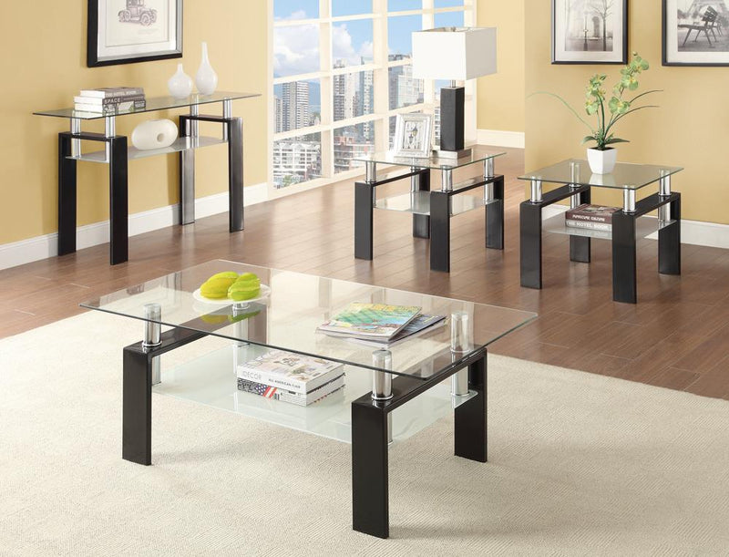 Tempered Glass End Table with Shelf Black