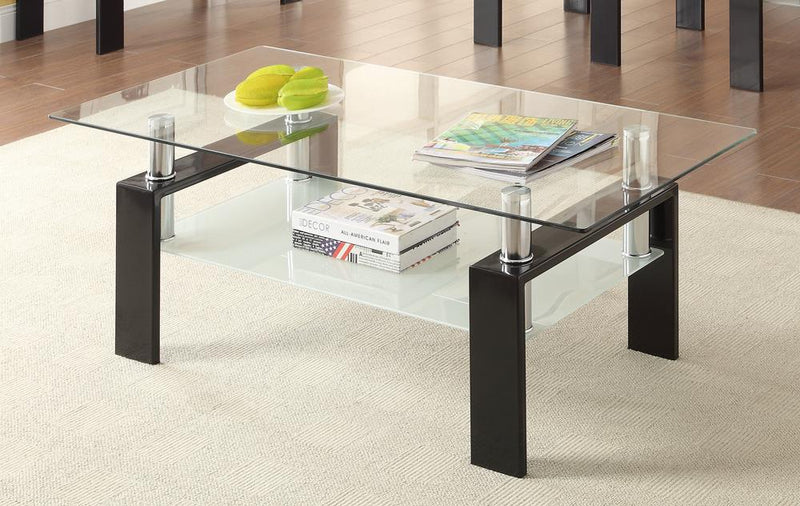 Tempered Glass Coffee Table with Shelf Black