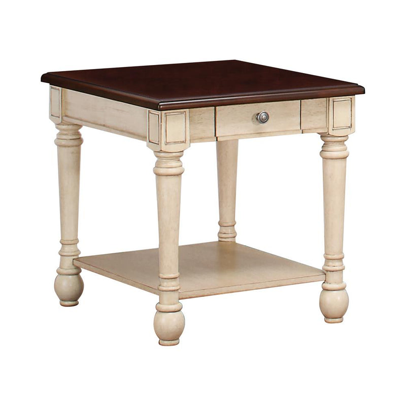 Rectangular End Table Dark Cherry and Antique White
