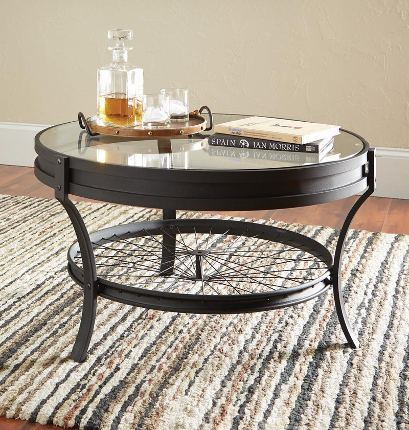 Round Glass Top Coffee Table Black