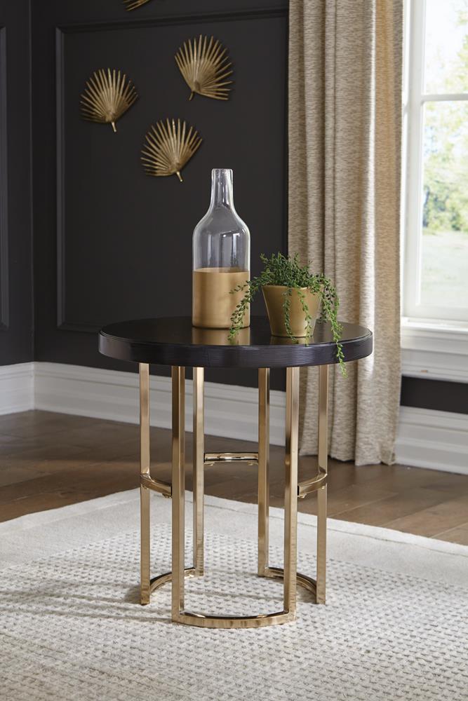 Corliss Round End Table Americano and Rose Brass