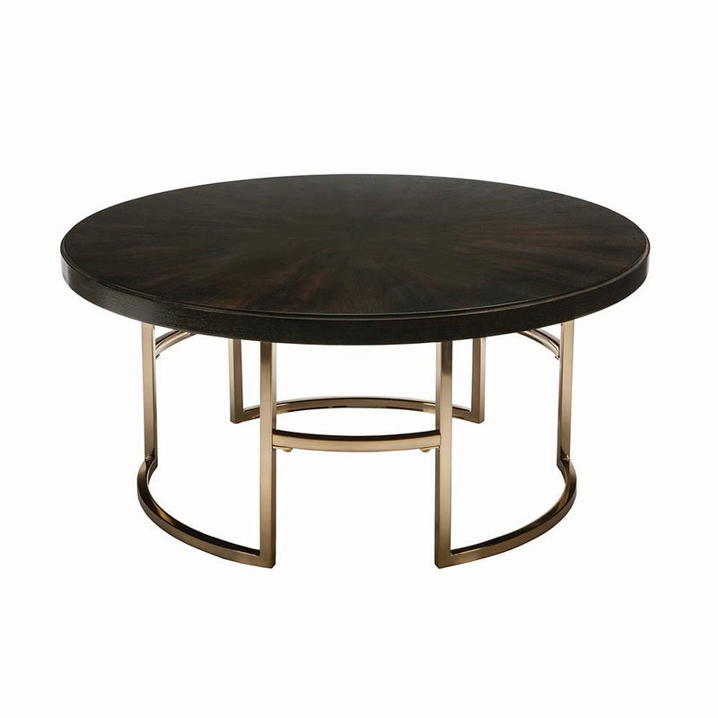 Corliss Round Coffee Table Americano and Rose Brass