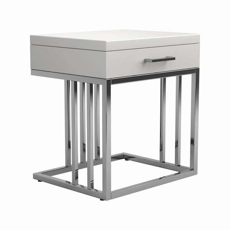 1-drawer Rectangular End Table Glossy White and Chrome
