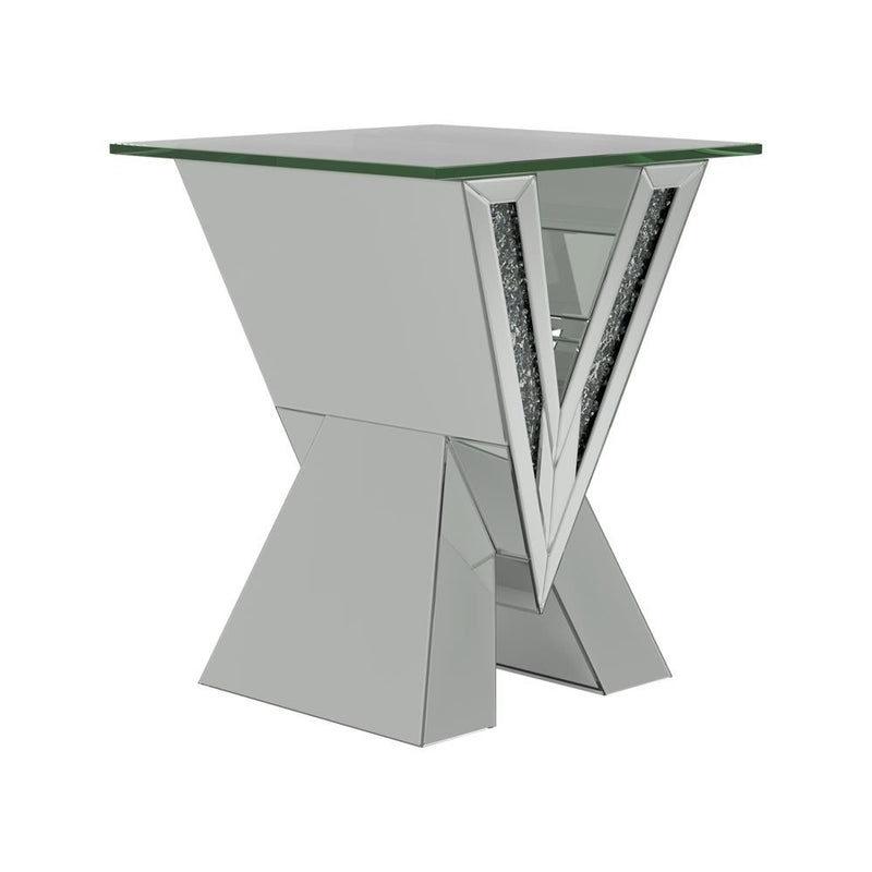 Caldwell V-shaped End Table with Glass Top Silver