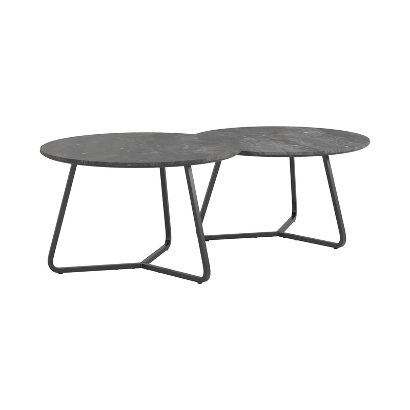 Lennox 2-piece Round Coffee Table Set Faux Slate and Matte Black