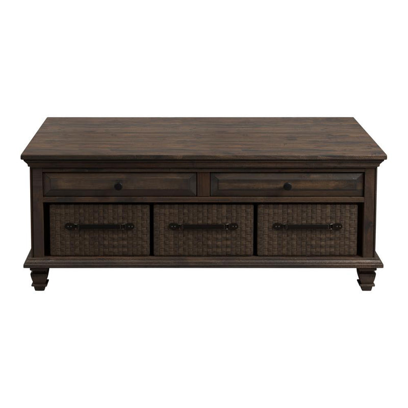 Storage Coffee Table with 3-basket Weathered Burnish Brown