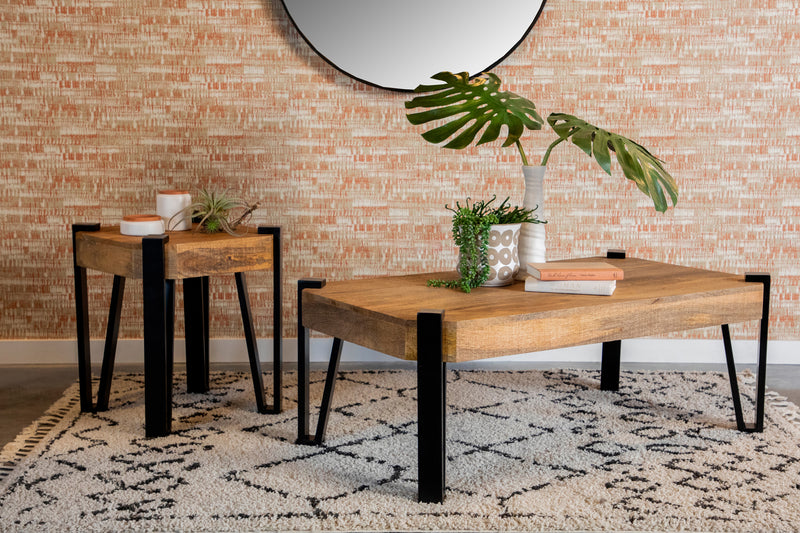 Wooden Square Top End Table Natural and Matte Black