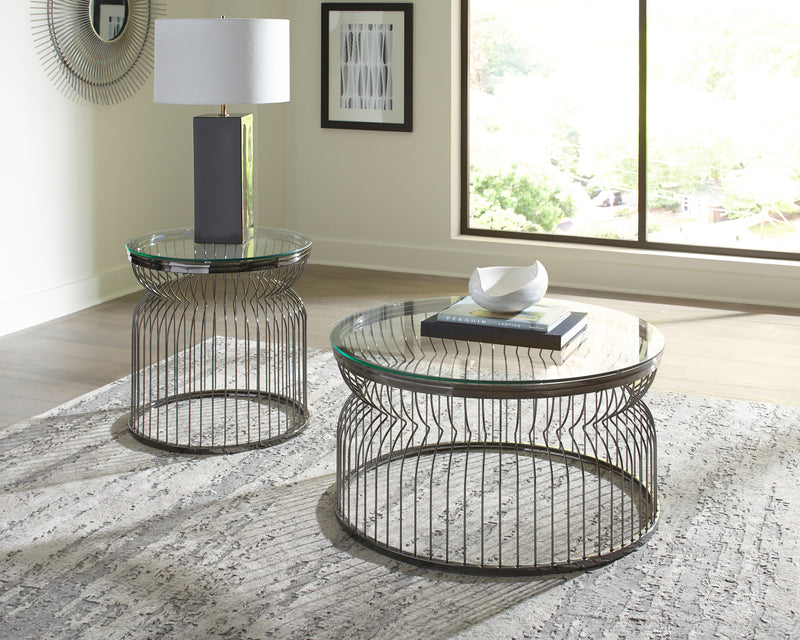 Grayson Round Glass Top End Table Black Nickel