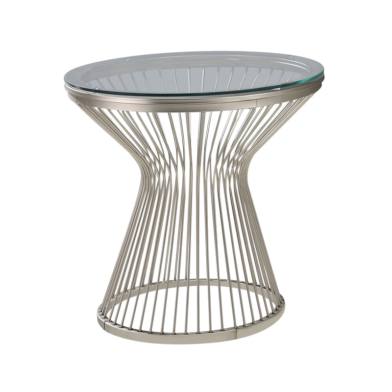 Round Glass Top End Table Satin Grey