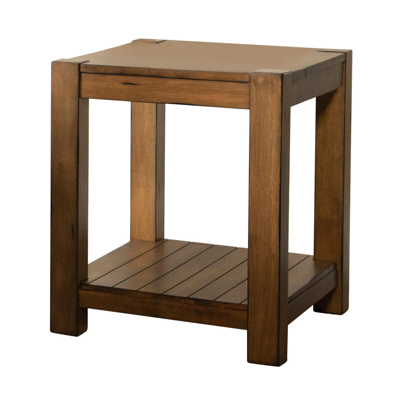 Rectangular End Table with Lower Shelf Rustic Brown