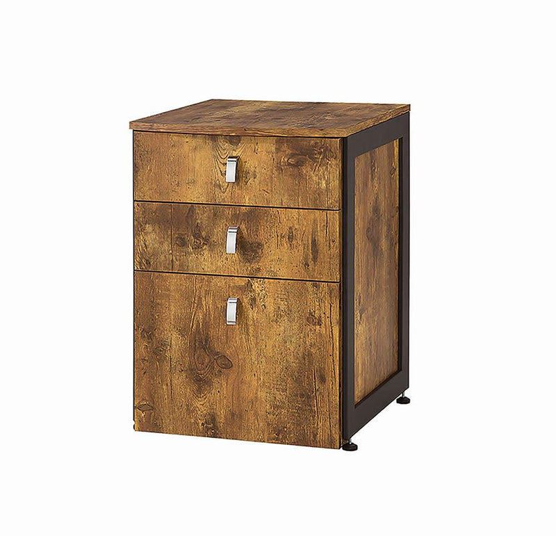 Estrella 3-drawer File Cabinet Antique Nutmeg and Gunmetal