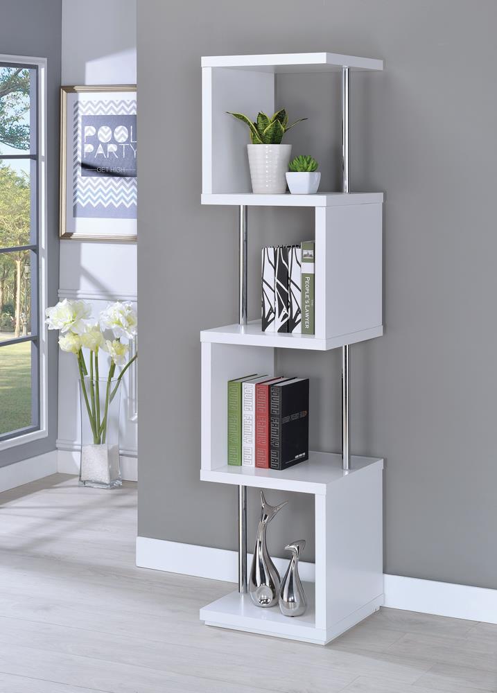 4-shelf Bookcase White and Chrome