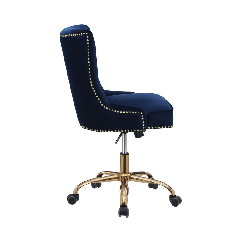 Upholstered Office Chair with Nailhead Blue and Brass
