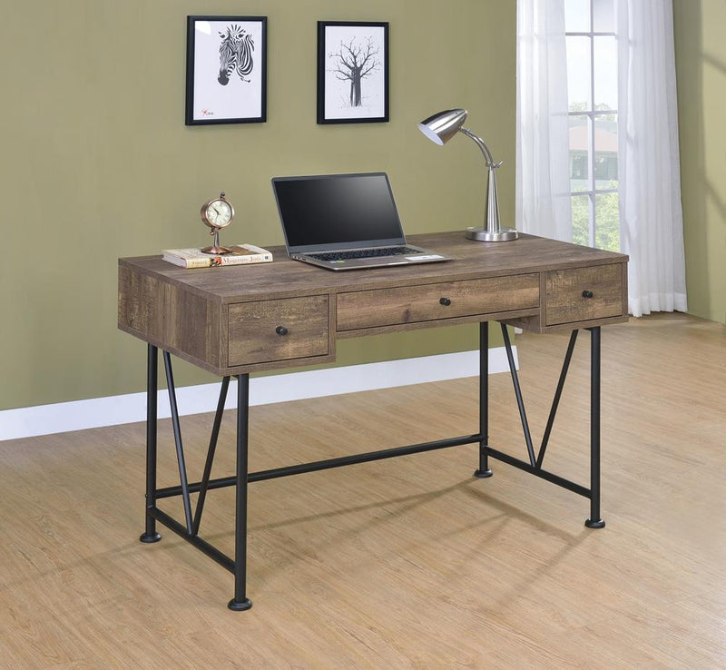 Analiese 3-drawer Writing Desk Rustic Oak and Black
