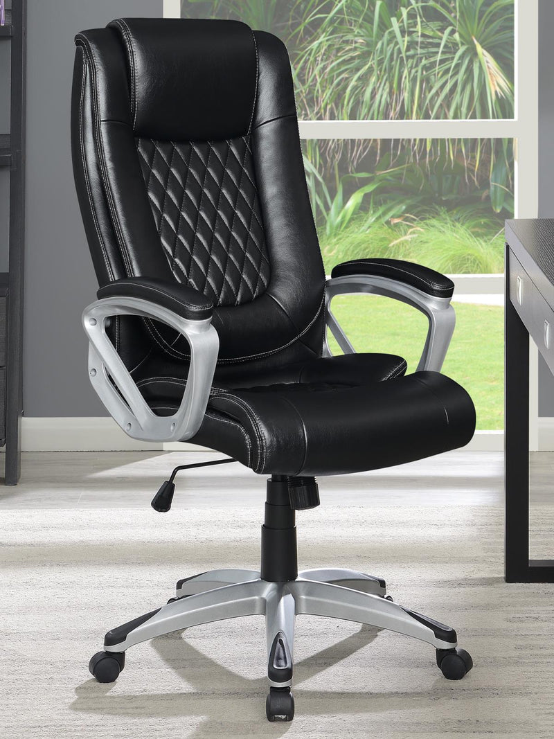 Curved Arm Office Chair with Casters Black and Silver