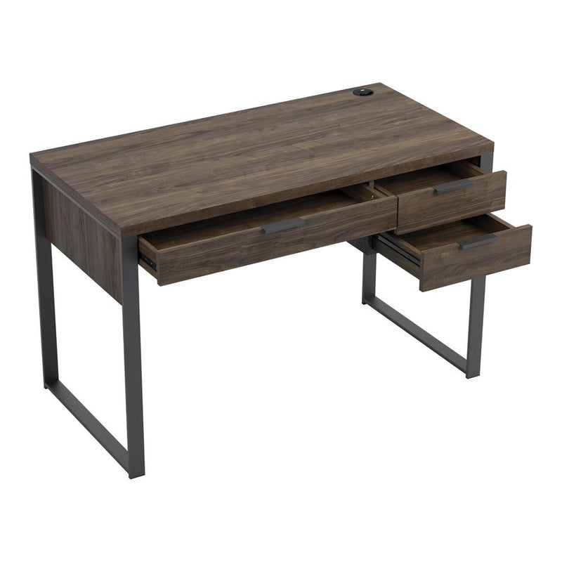 Pattinson 3-drawer Writing Desk Aged Walnut and Gunmetal