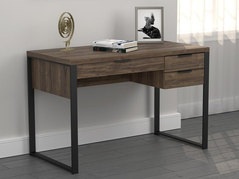 Pattinson 3-drawer Writing Desk Aged Walnut and Gunmetal