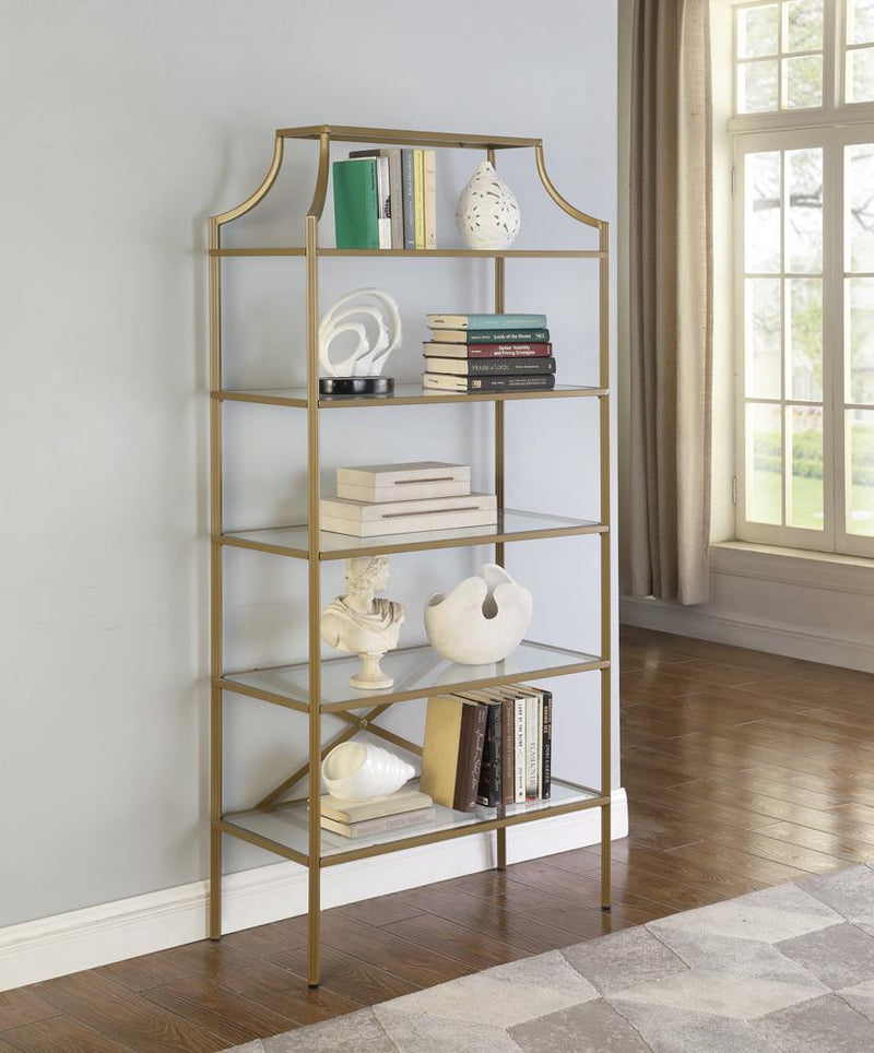 5-tier Tempered Glass Shelves Bookcase Matte Gold