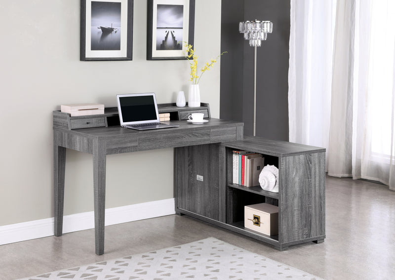 Jamara L-shape Office Desk with Power Outlet Weathered Grey