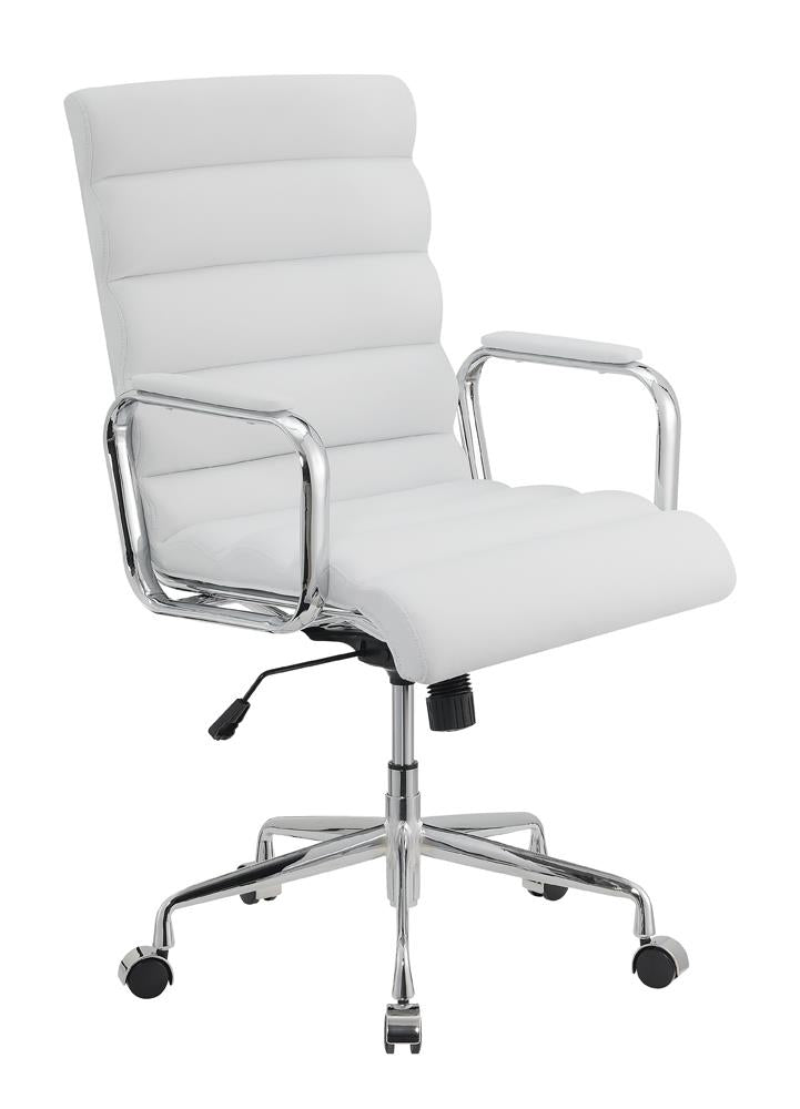 Channel Tufted Office Chair White and Chrome