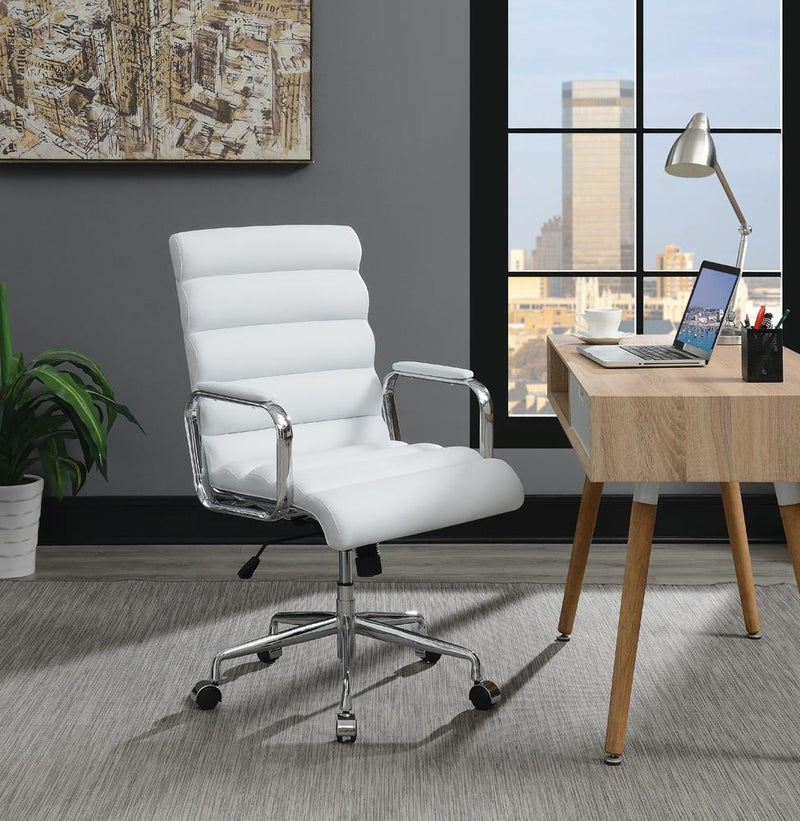 Channel Tufted Office Chair White and Chrome