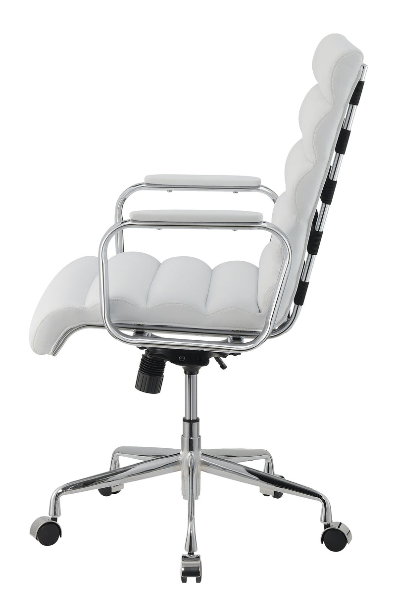 Channel Tufted Office Chair White and Chrome