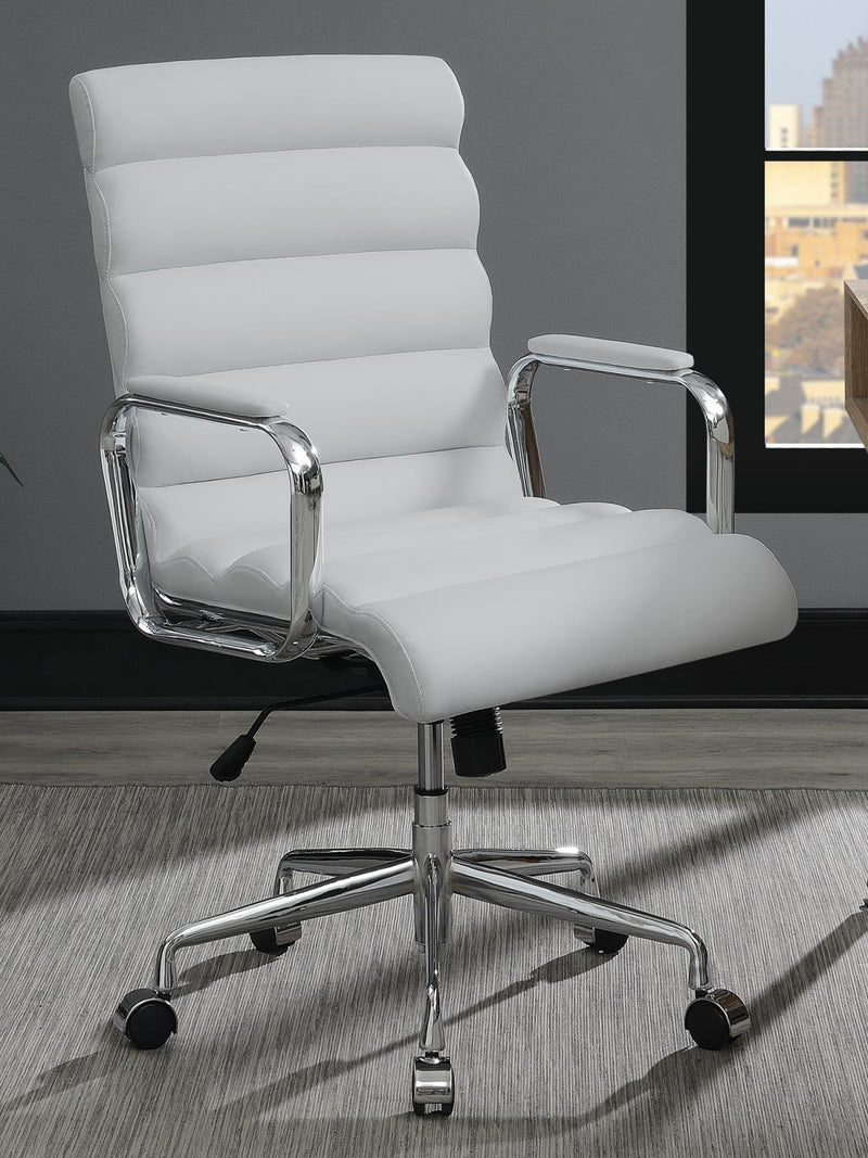 Channel Tufted Office Chair White and Chrome