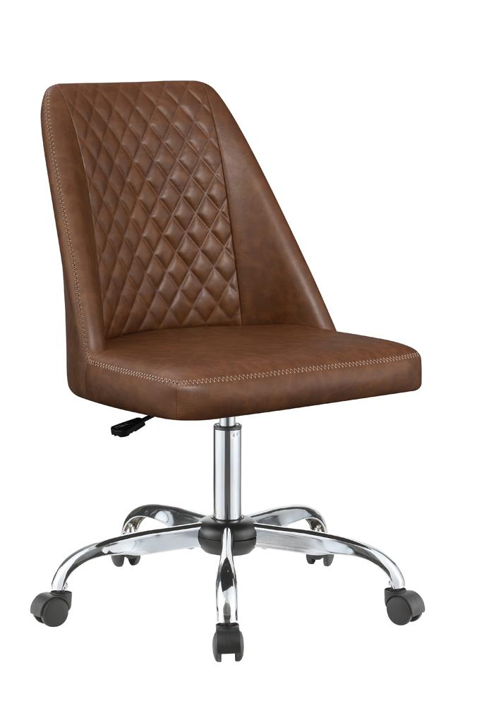 Upholstered Tufted Back Office Chair Brown and Chrome
