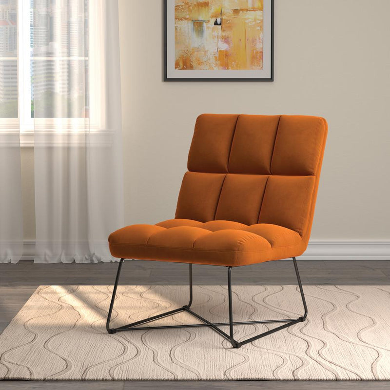Armless Upholstered Accent Chair Burnt Orange