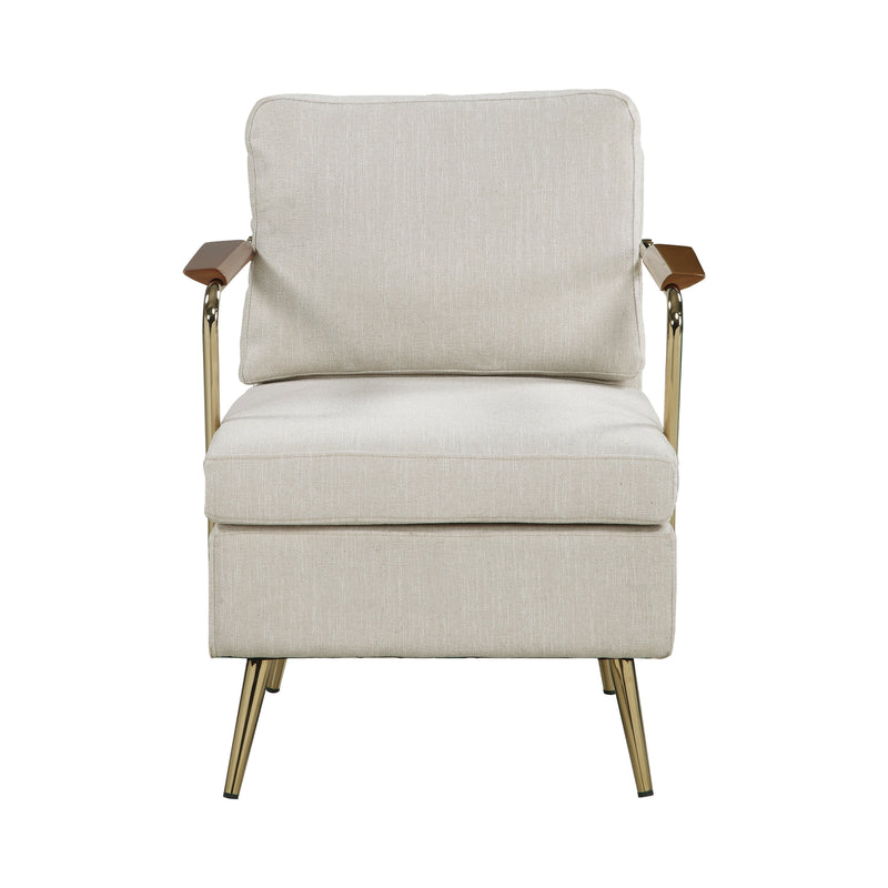 Upholstered Accent Chair Beige and Brass