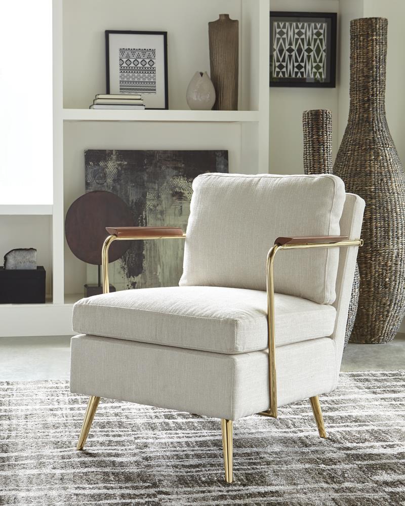 Upholstered Accent Chair Beige and Brass