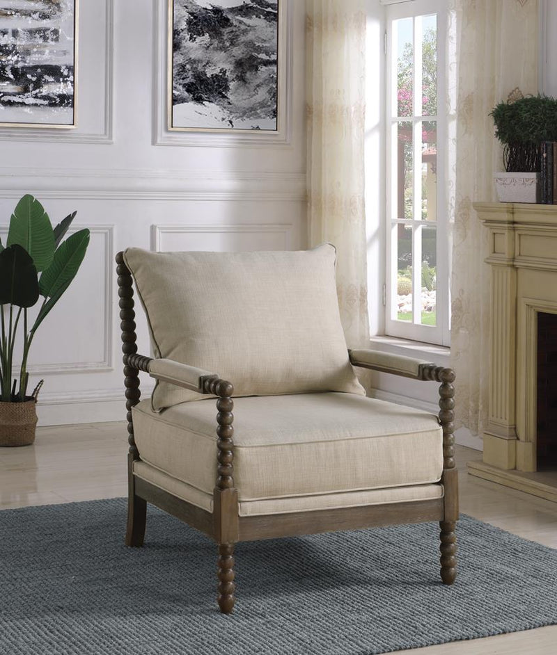 Cushion Back Accent Chair Oatmeal and Natural
