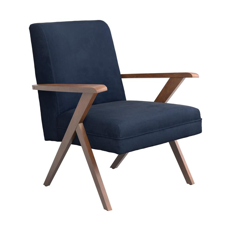 Monrovia Wooden Arms Accent Chair Dark Blue and Walnut