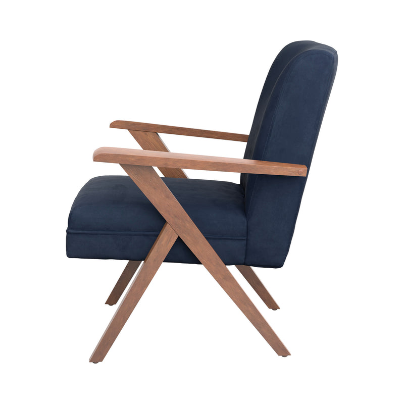 Monrovia Wooden Arms Accent Chair Dark Blue and Walnut