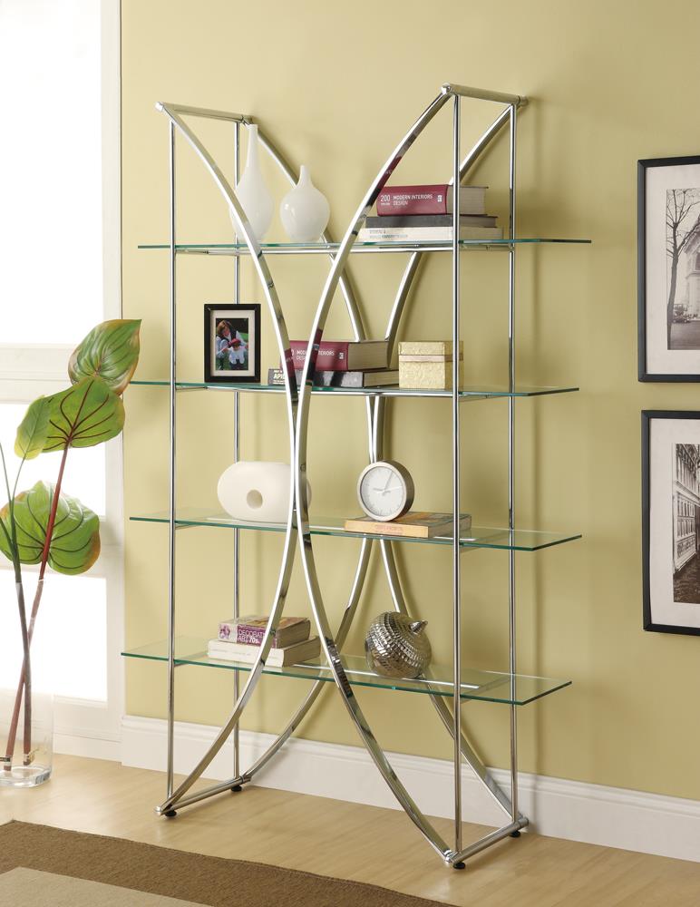 4-tier Bookcase Chrome and Clear
