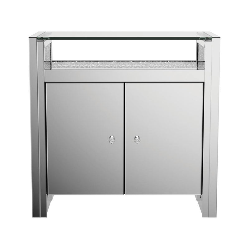 2-door Accent Cabinet Clear Mirror and Silver