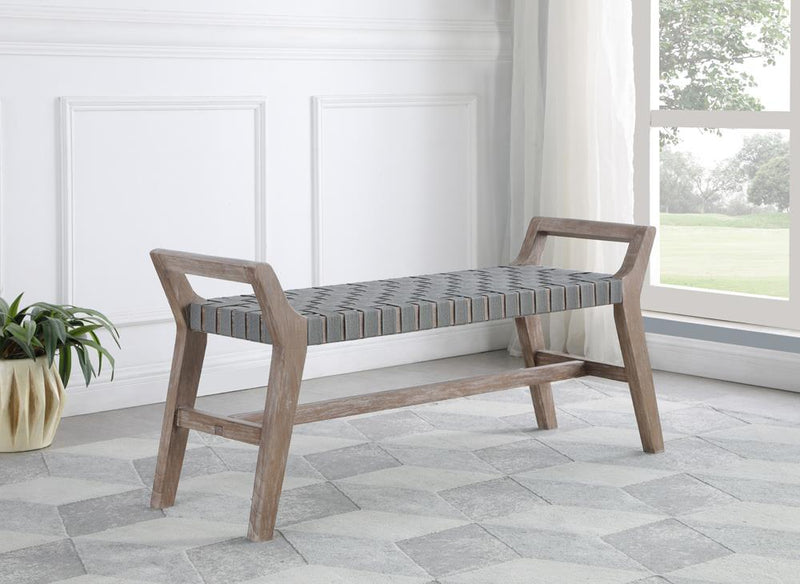 Leatherette Woven Bench Grey and Washed Driftwood
