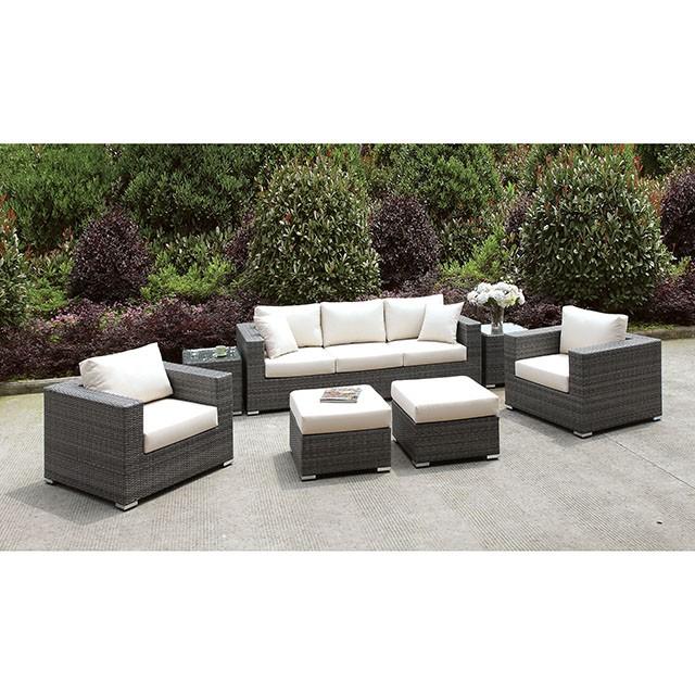 Somani | Sofa + 2 Chairs + 2 End Tables + 2 Small Ottomans | Light Gray, Ivory