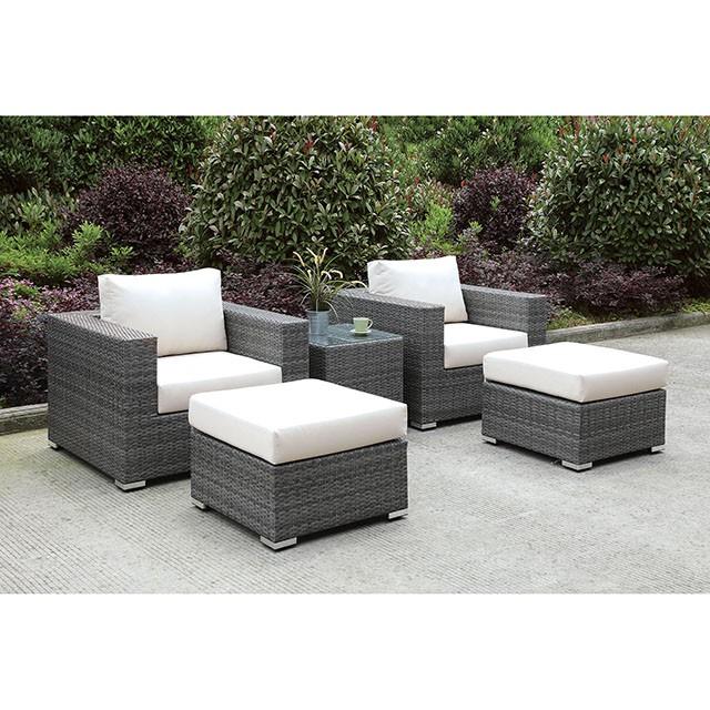Somani | 2 ChairS + 2 OttomanS + End Table | Light Gray, Ivory
