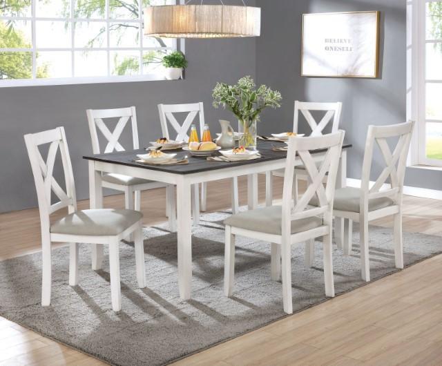 Anya | 7 Pc. Dining Table Set | Distressed White, Distressed Gray
