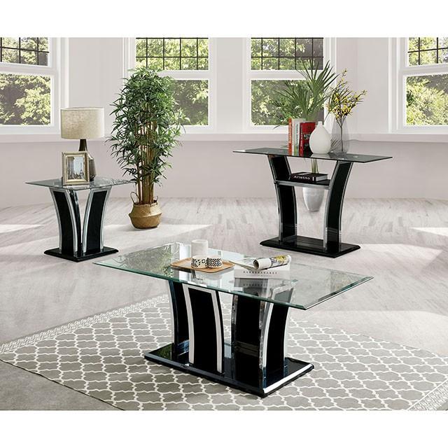 Staten | End Table | Glossy Black, Chrome