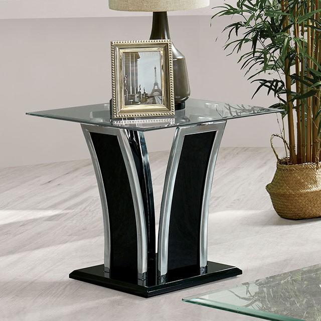 Staten | End Table | Glossy Black, Chrome